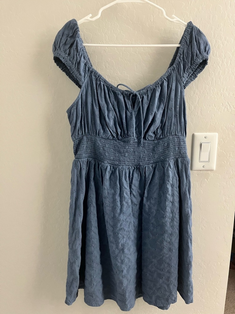 Dusty Blue Eyelet Tie-Front Sundress